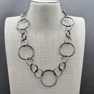 RJ Graziano Necklace Silver Tone Hammered Link Chain Statement Large Circles 20"